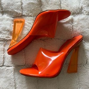 Neon orange acrylic heels